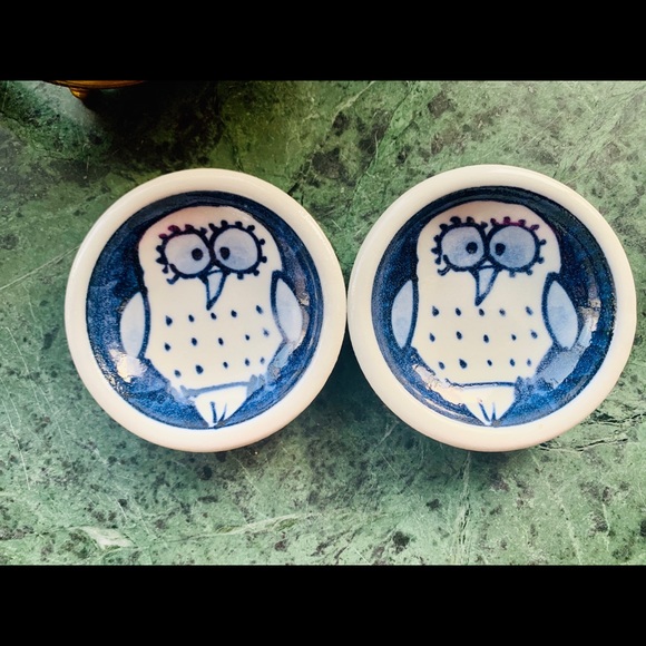 Other - Two Blue White Owl Little Dishes Bowls